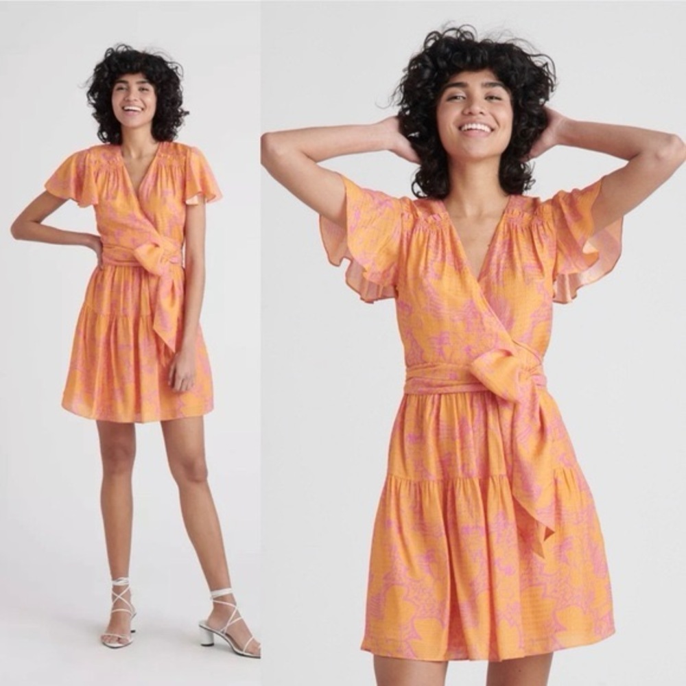 Tanya Taylor Orange Pink Mini Dress Designer Cocktail Party Size 8